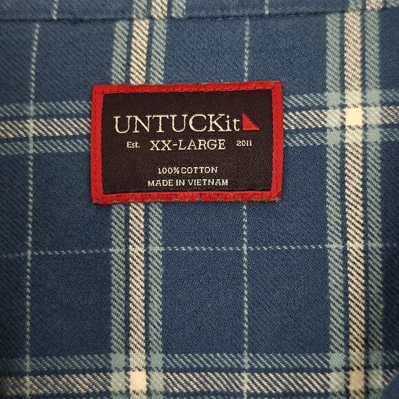 UNTUCKIT Plaid Flannel Button Up Shirt Men's Size XXL Blue Cotton Long Sleeves - Picture 3 of 10